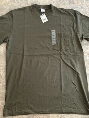 Vintage 1990s Windridge Pocket Tee Olive LT Made USA NWT